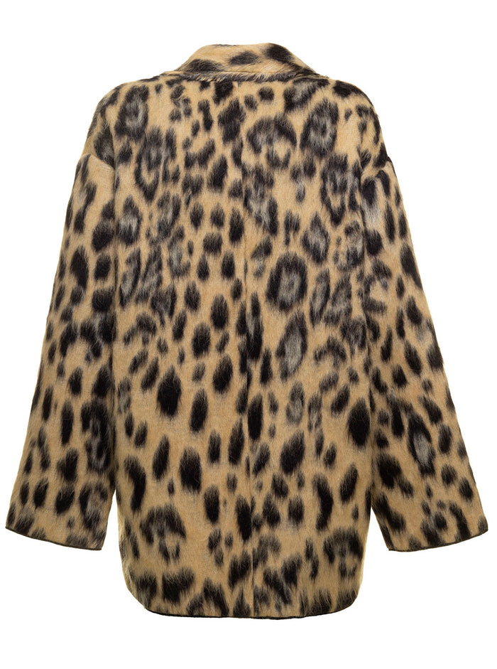 Animalier Jacquard Shirt Coat Brown Viscose Cotton