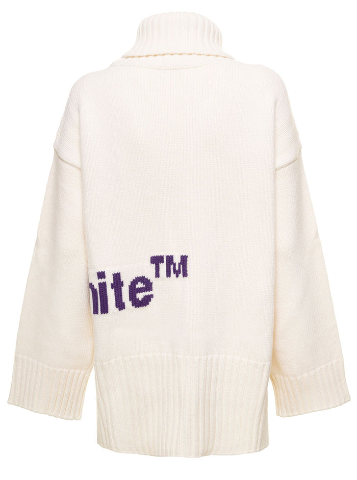 Logo Intarsia High Neck K Pull White Wool Nylon Jersey