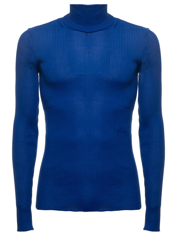 Helvet Fine Knit Rib Turtlnec Blu Polyester Jersey