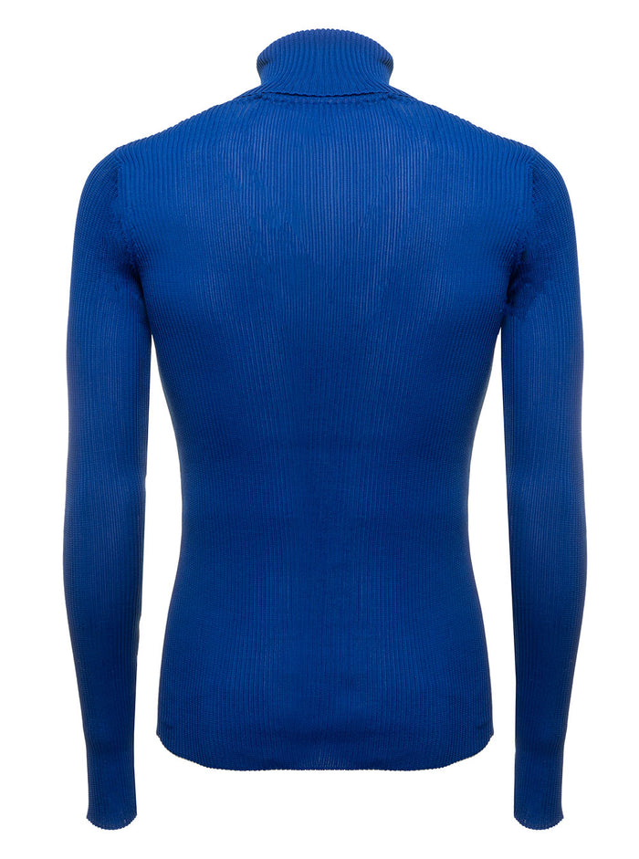 Helvet Fine Knit Rib Turtlnec Blu Polyester Jersey