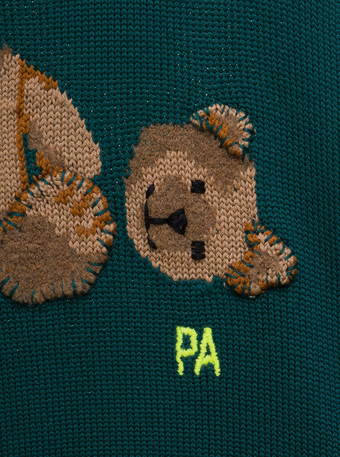 Palm Angel Kids Boys Green Jumper With Bear Embroidery Virgin Wool Jersey