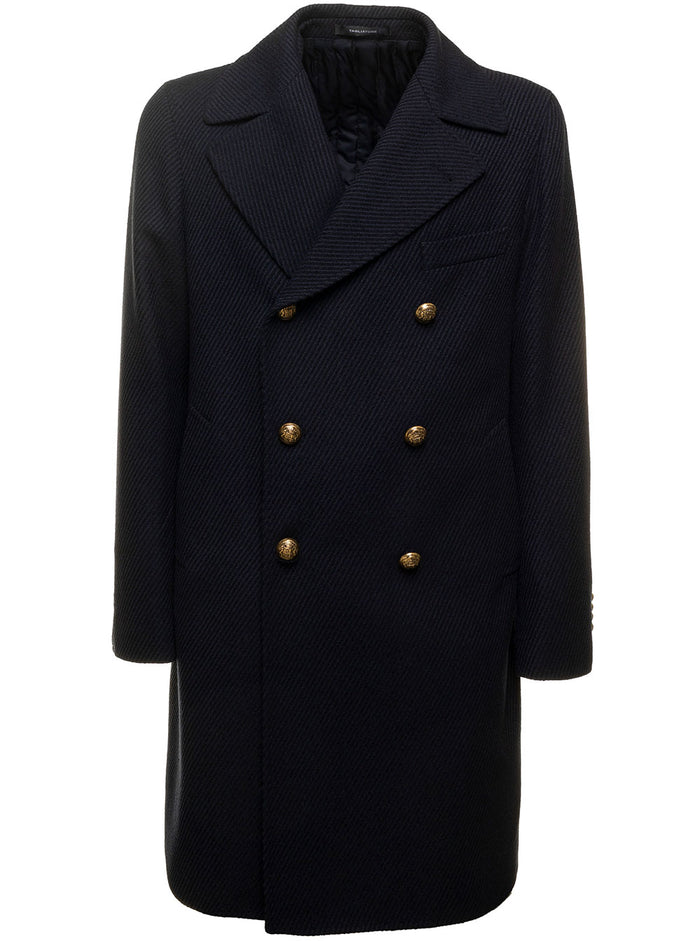 Arden Cappotto Doppiopetto Bottoni Metallo Diagonale Grosso Blu Virgin Wool Polyester Outerwear