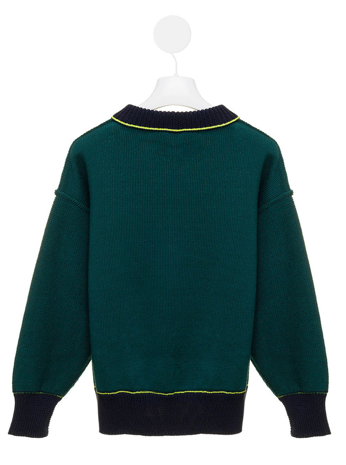 Palm Angel Kids Boys Green Jumper With Bear Embroidery Virgin Wool Jersey