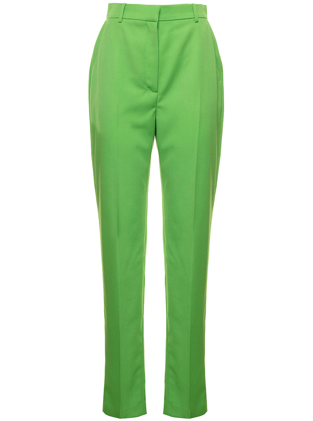 High Waist Lg Cig T-Sustainable Grain De Poudre Green Wool Trousers