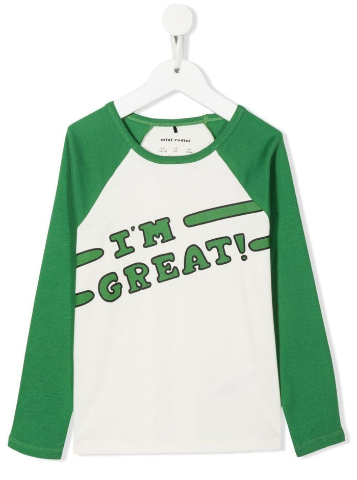 Printed Im Great White And Green Organic Cotton T-Shirt Boy Mini Rodini Jersey