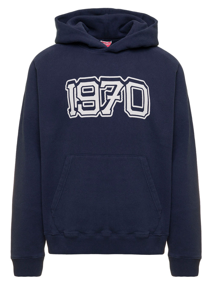 Seasonal Graphic Hoodie Blu Cotton Sweatshirts