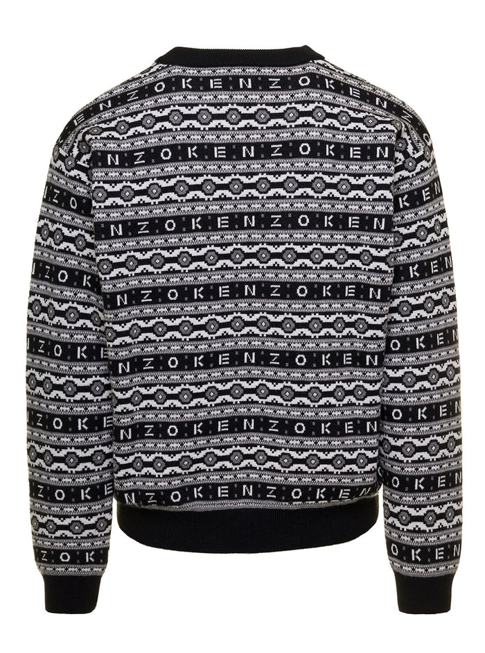 Black And Grey All-Over Logo-Jacquard Jumper Wool Man Kenzo Jersey