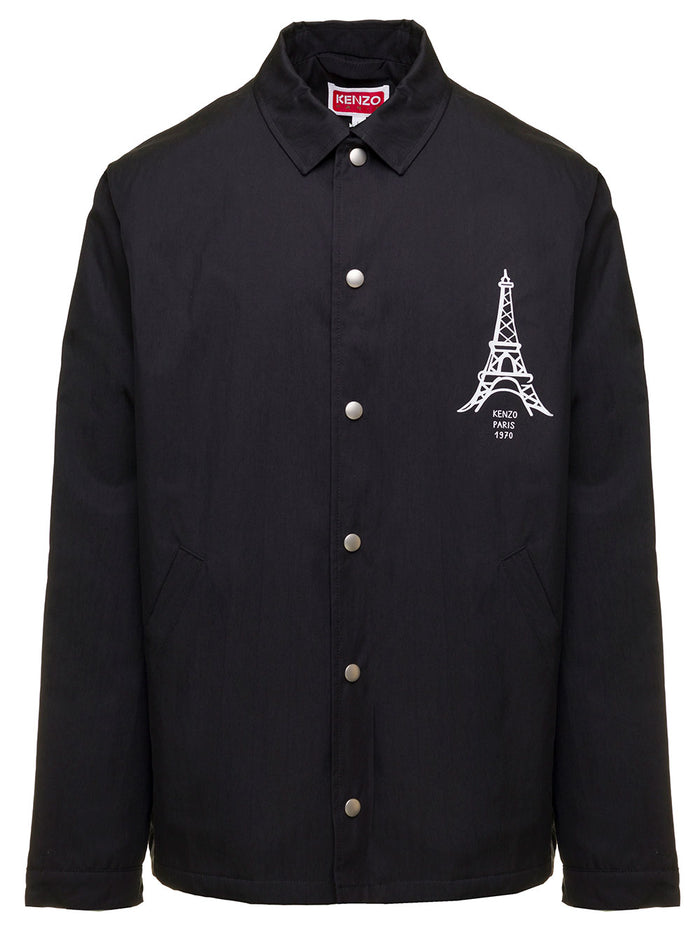 Black Printed Coach Jacket Cotton Blend Man Kenzo
