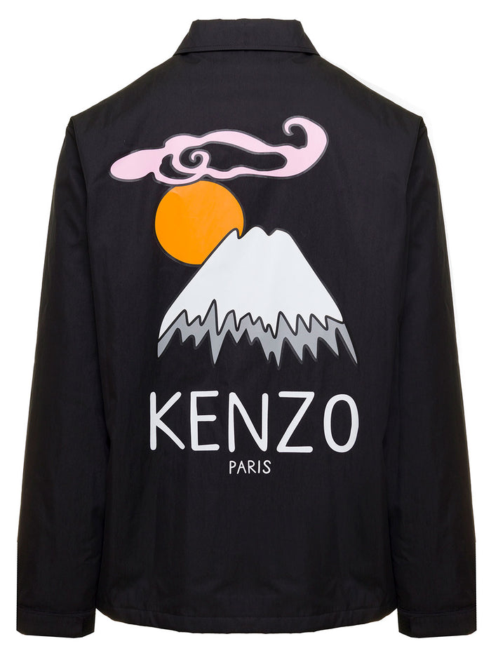 Black Printed Coach Jacket Cotton Blend Man Kenzo