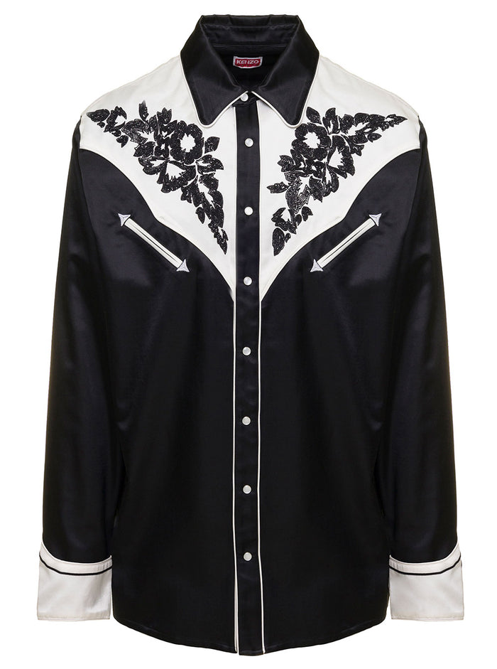 Black And White Western Shirt With Embroidery Cotton Blend Man Kenzo Blouses