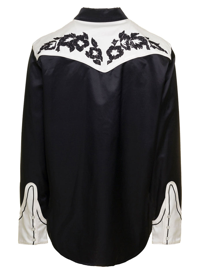 Black And White Western Shirt With Embroidery Cotton Blend Man Kenzo Blouses
