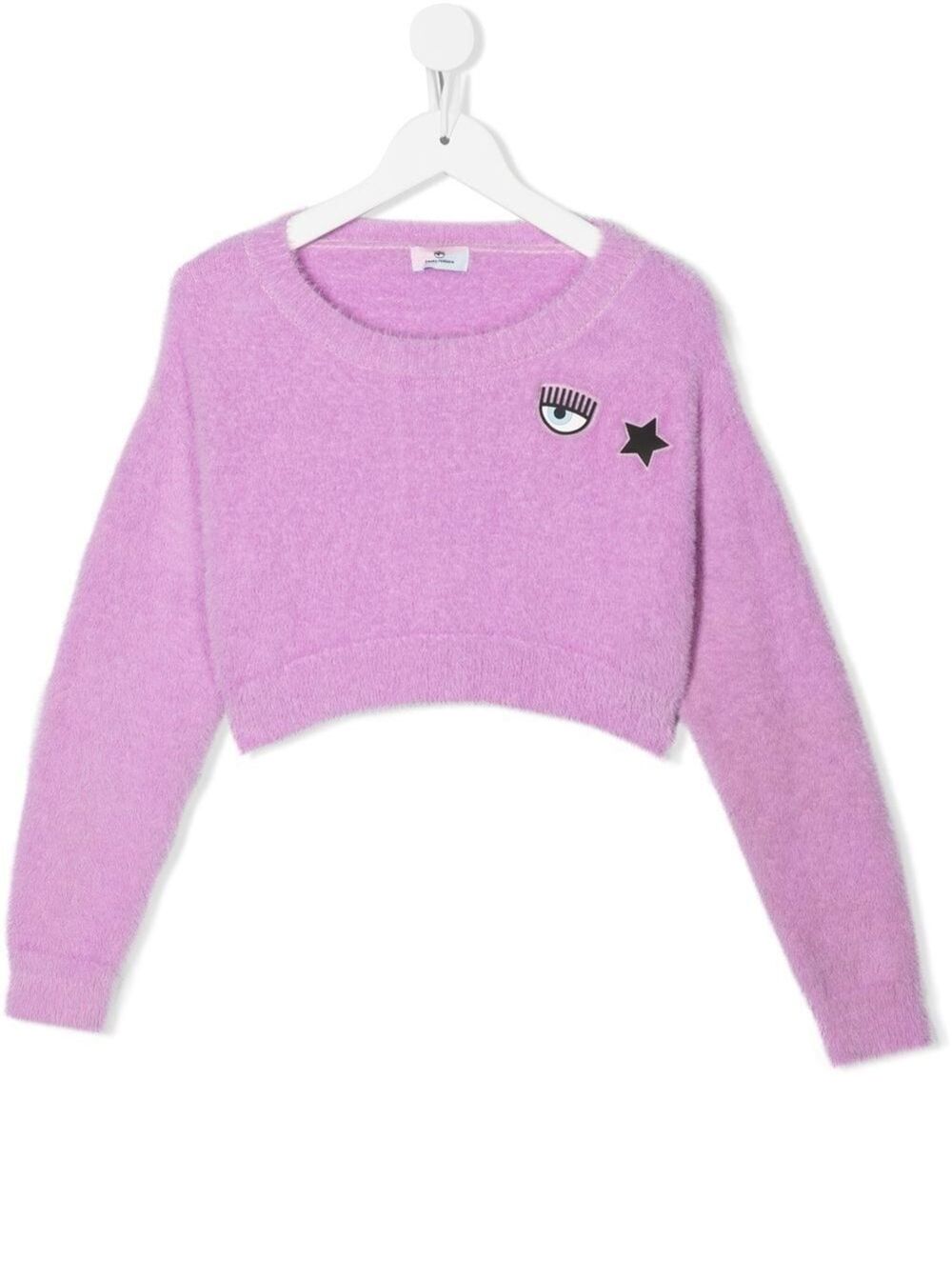 Cropped Pull Eyestars Pat Filato Maglia Peluche Violet Polyamide Sweatshirts