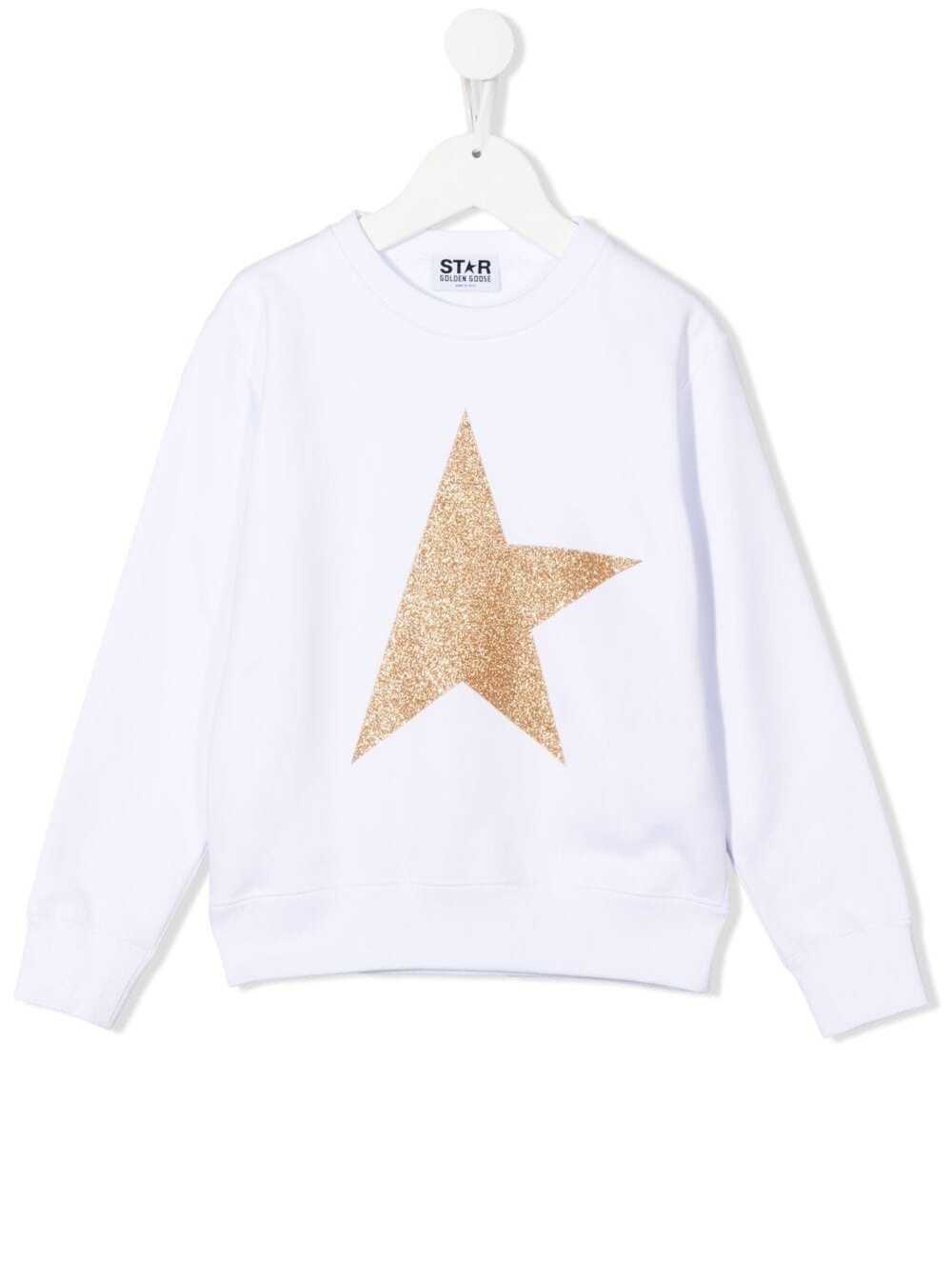Felpa Cotone Con Stampa Star Lurex Bianca Golden Goose Kids Bambina White Cotton Sweatshirts