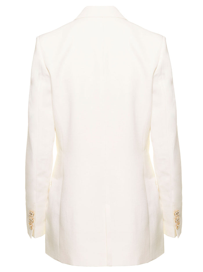 Double Breasted Blazer White Viscose Silk Blazers