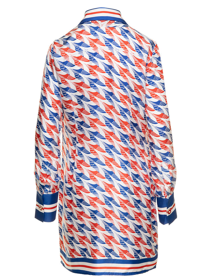 Printed Button Through Dress Silk Shirts And Blouses