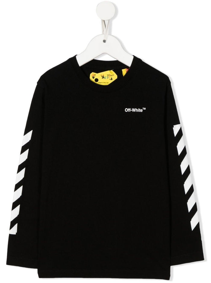 Arrow Motif And Printed Logo Black Cotton Sweatshirt Boy Off White Kids Jersey