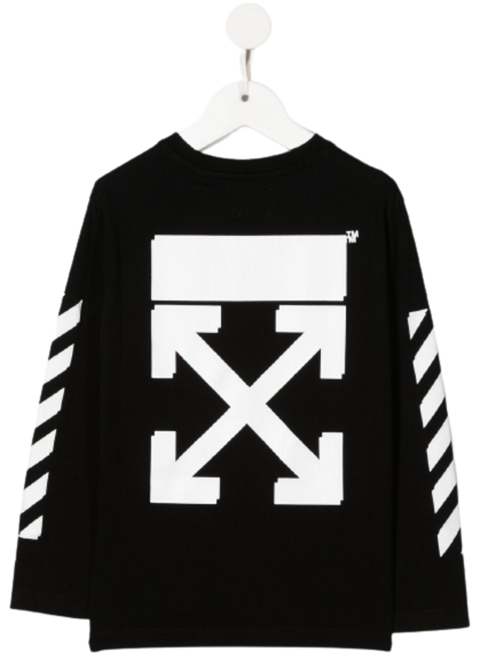 Arrow Motif And Printed Logo Black Cotton Sweatshirt Boy Off White Kids Jersey