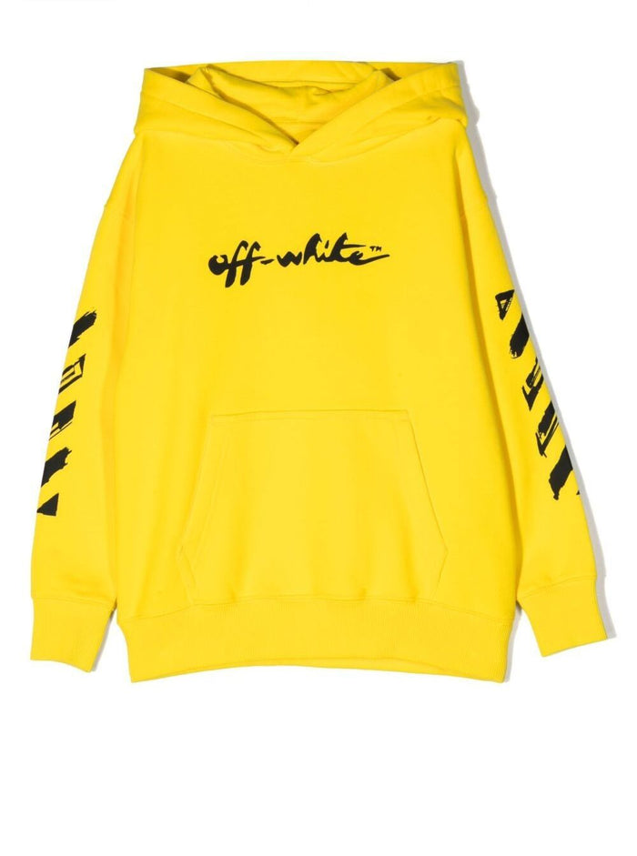 Felpa Con Cappuccio Stampa Logo E Motivo Arrow Cotone Giallo Bambino Off White Kids Yellow Cotton Sweatshirts