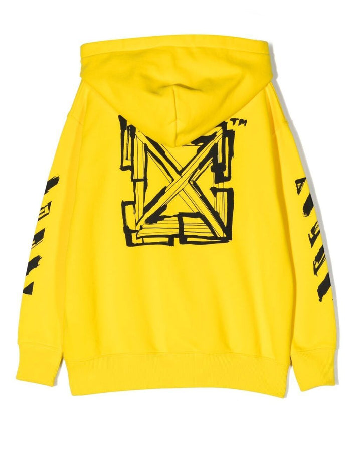 Felpa Con Cappuccio Stampa Logo E Motivo Arrow Cotone Giallo Bambino Off White Kids Yellow Cotton Sweatshirts
