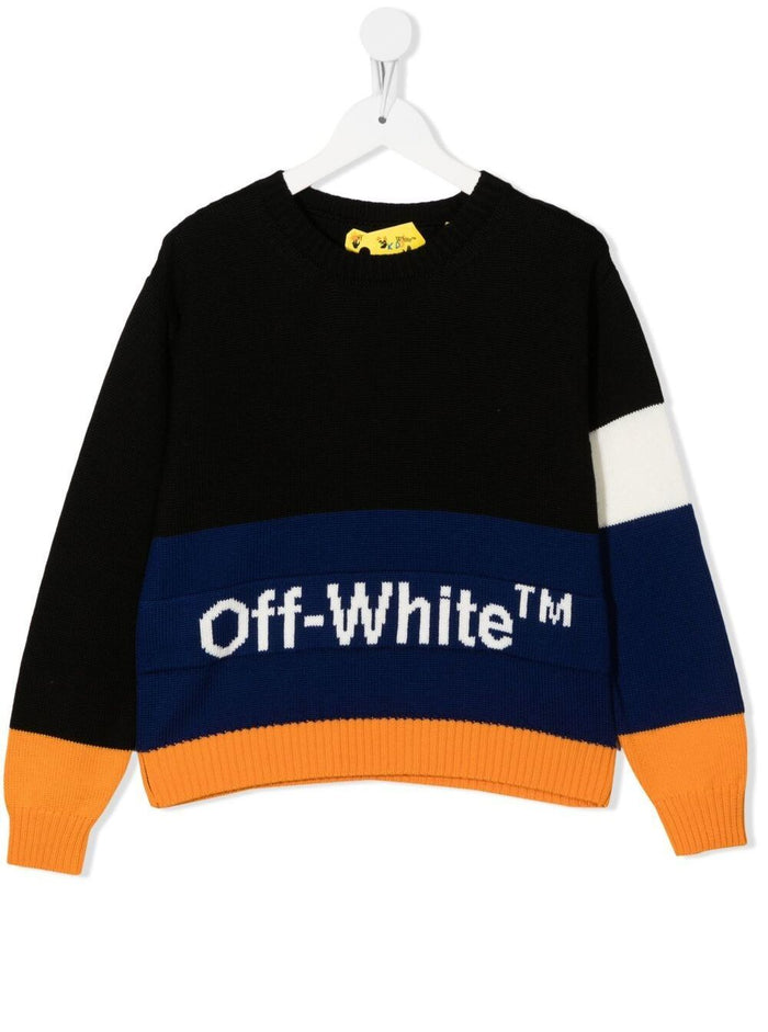 Black Virgin Wool Knit Sweater Boy Off White Kids Sweatshirts