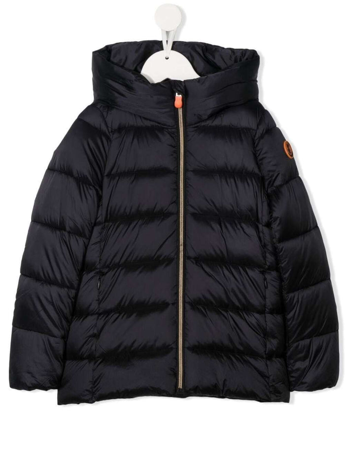 Save The Duck Kids Girls Black Gracie Puffer Jacket With Hood Nylon Down