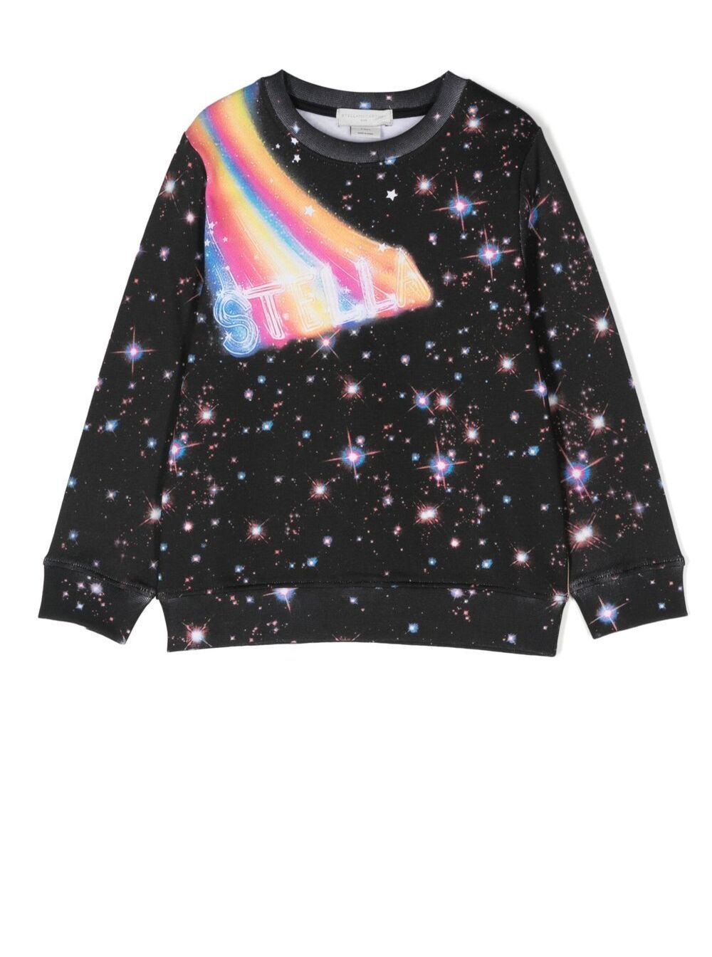 Cotton Black Sweatshirt With Galaxy Print Stella Mccartney Kids Sweatshirts