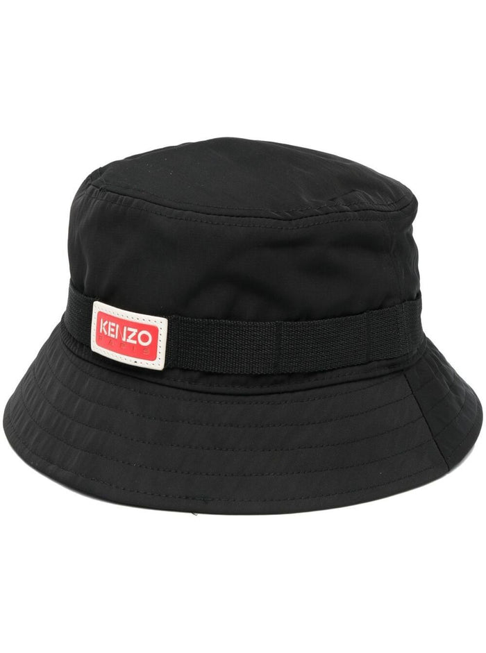 Jungle Black Bucket Hat With Logo Patch Man Kenzo Polyester And Gloves