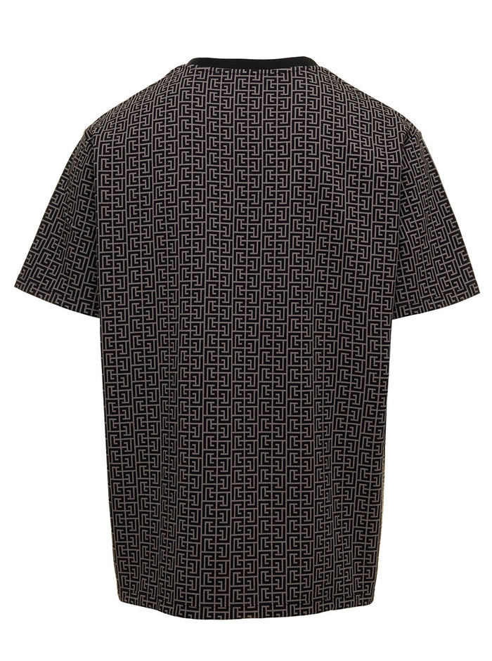 Black All-Over Mini Monogram Print T-Shirt Cotton Man Balmain Grey Élasthanne Tshirts And Polo Shirts