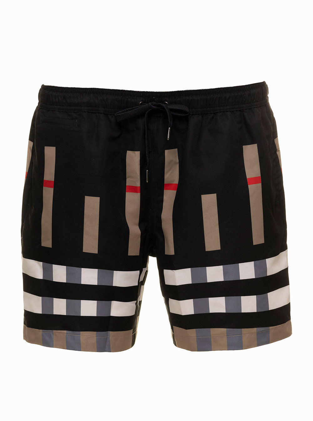 Martin Multicolor Check Swim Shorts Man Burberry Black Polyester And Bermuda