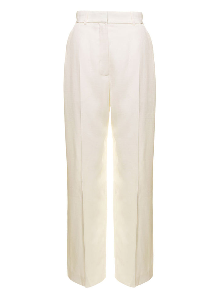 Wide Leg Trousers White Viscose Silk