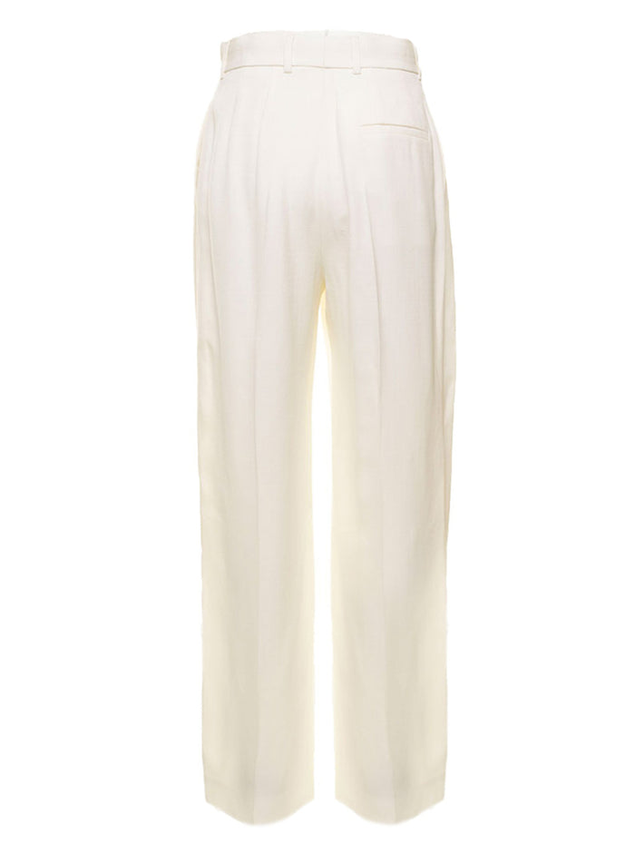 Wide Leg Trousers White Viscose Silk