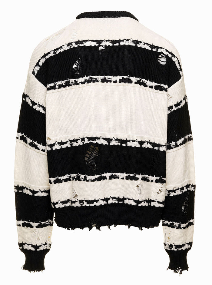 Black And White Two-Tone Jumper With Distressed Effect Man Gcds Wv Pc Jersey