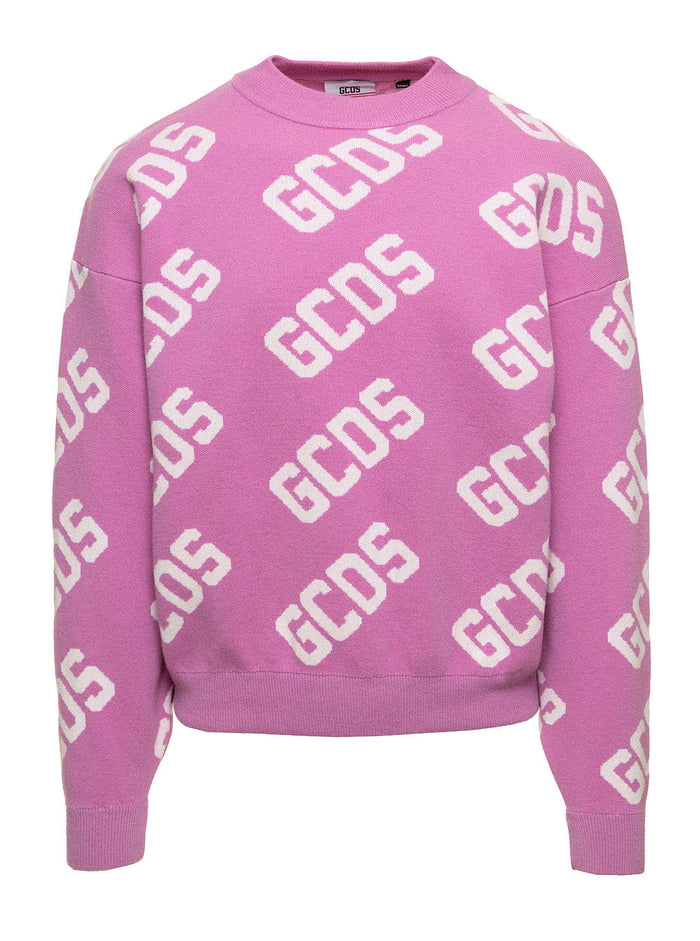 Pink All-Over Monogram Logo Sweater Man Gcds Co Wo Pa Jersey