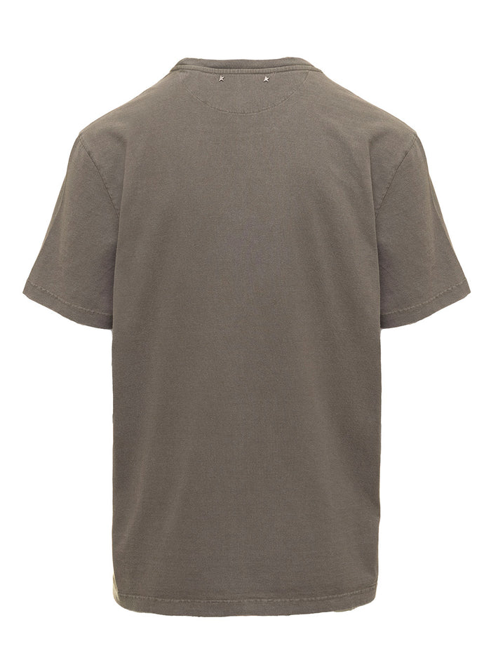Anthracite Grey Distressed T-Shirt With Logo Man Golden Goose Green Cotton Tshirts And Polo Shirts