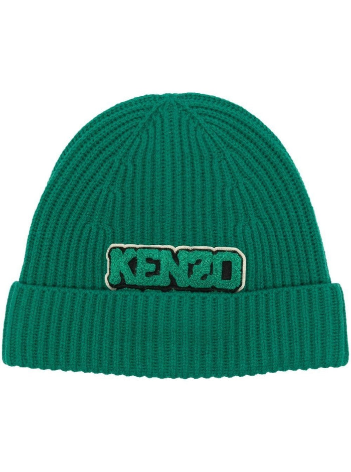 Green Ribbed Logo Beanie Wool Man Kenzo Hats And Gloves