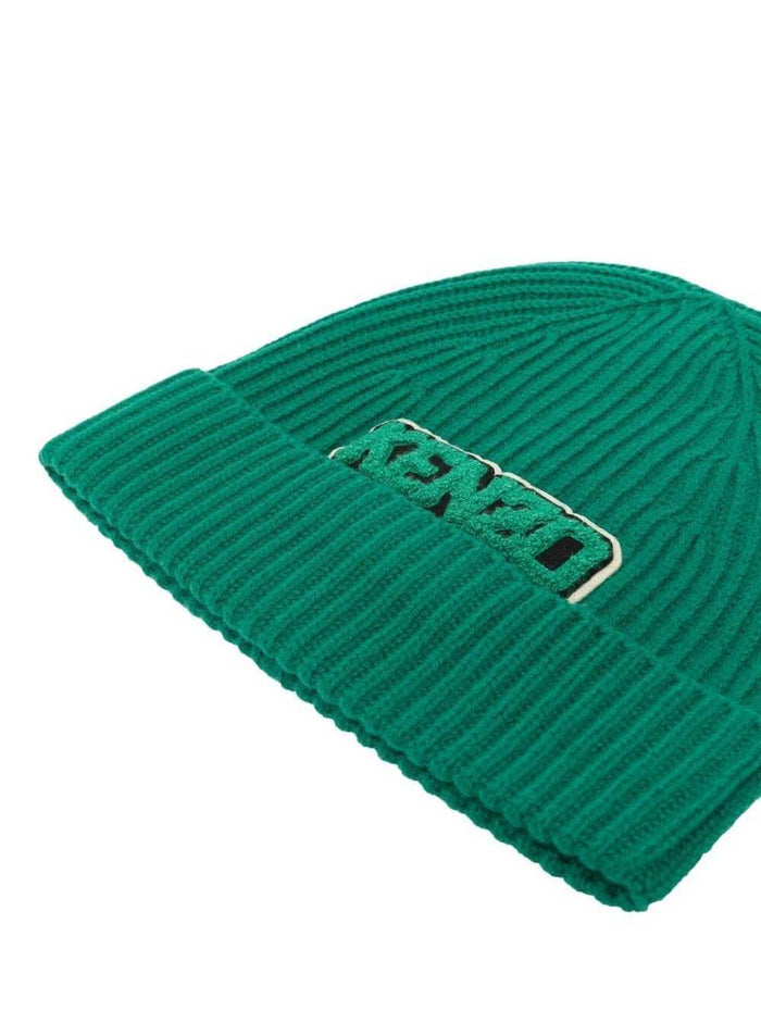 Green Ribbed Logo Beanie Wool Man Kenzo Hats And Gloves
