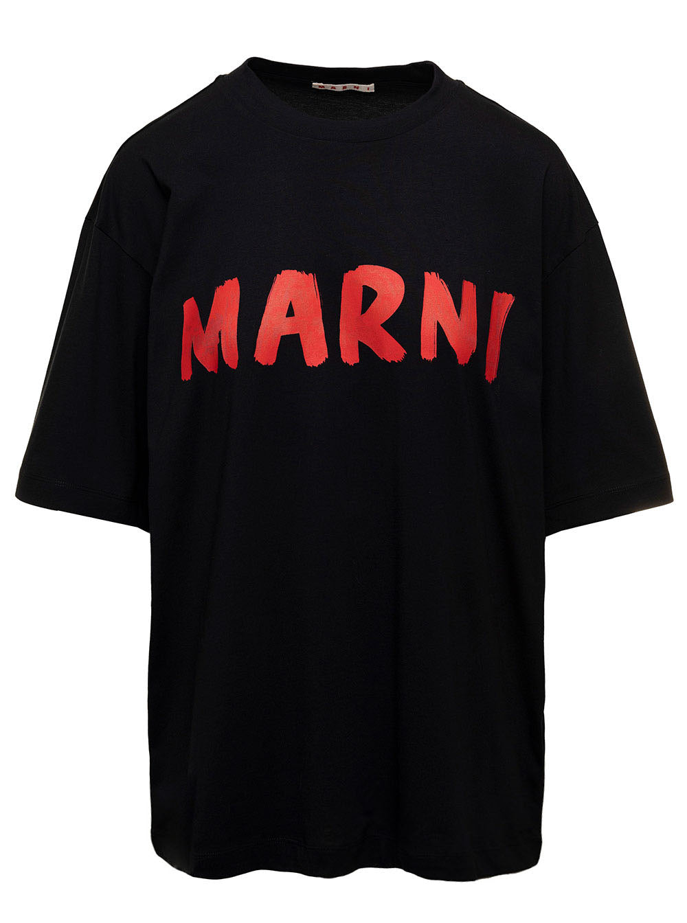 Black Printed Logo T-Shirt Cotton Woman Marni Knit Tshirts And Polo Shirts