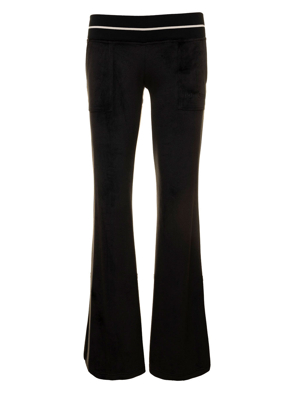 Black Chenille Flared Low-Waist Pants Woman Palm Angels Polyester Elastane Trousers