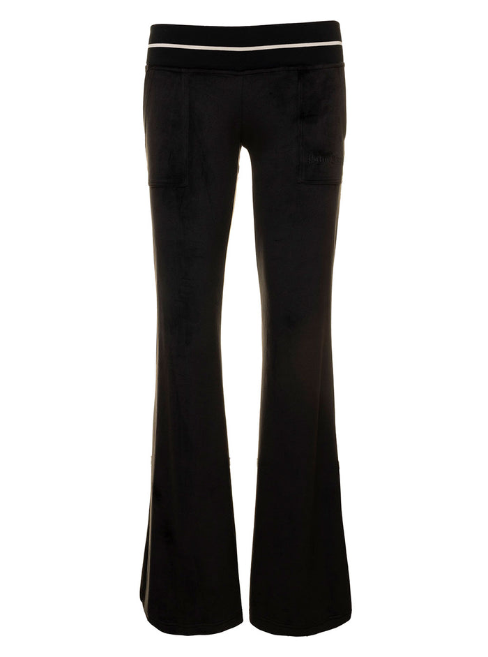 Black Chenille Flared Low-Waist Pants Woman Palm Angels Polyester Elastane Trousers