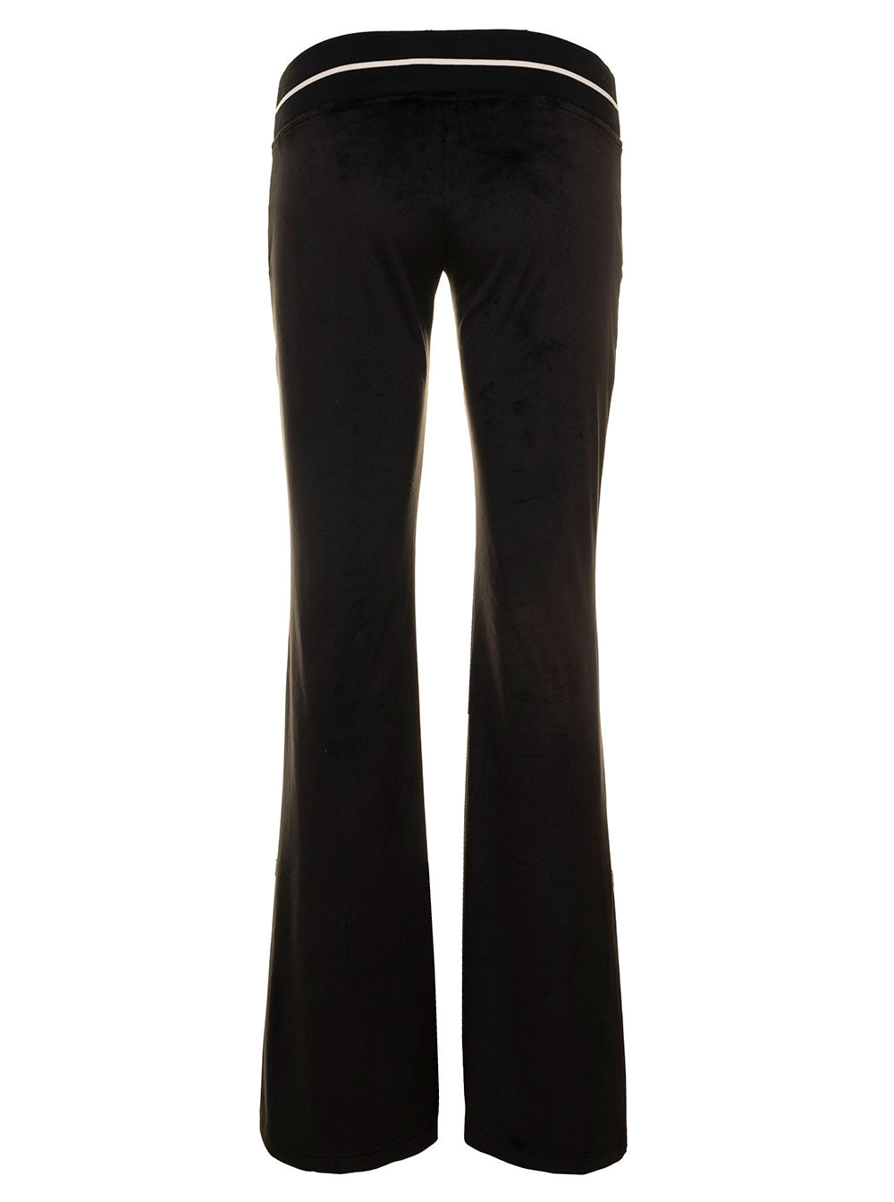 Black Chenille Flared Low-Waist Pants Woman Palm Angels Polyester Elastane Trousers