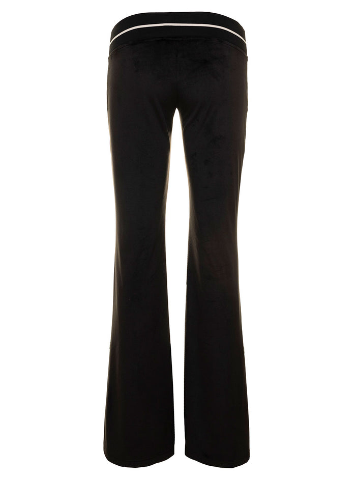 Black Chenille Flared Low-Waist Pants Woman Palm Angels Polyester Elastane Trousers