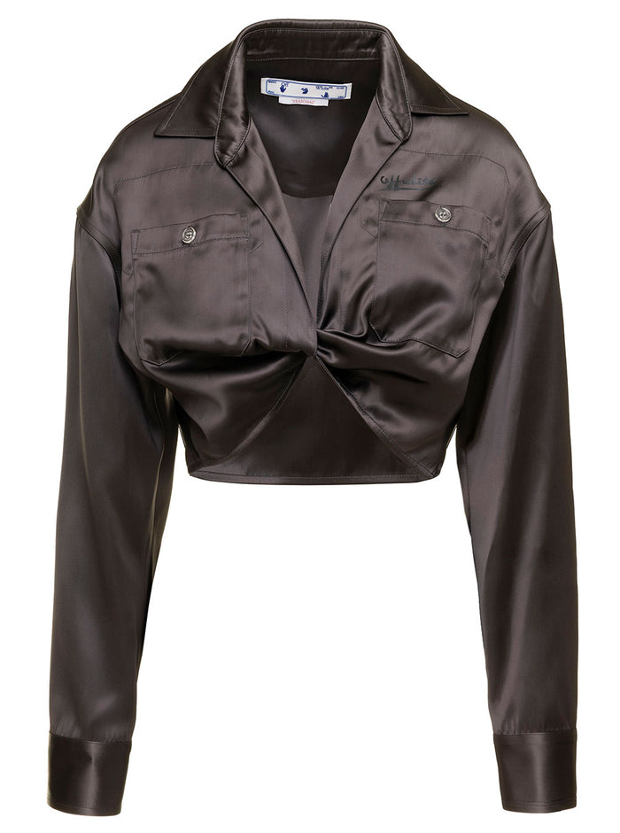Duchesse Dark Brown Twist Crop Shirt Woman Off-White Viscose And Blouses