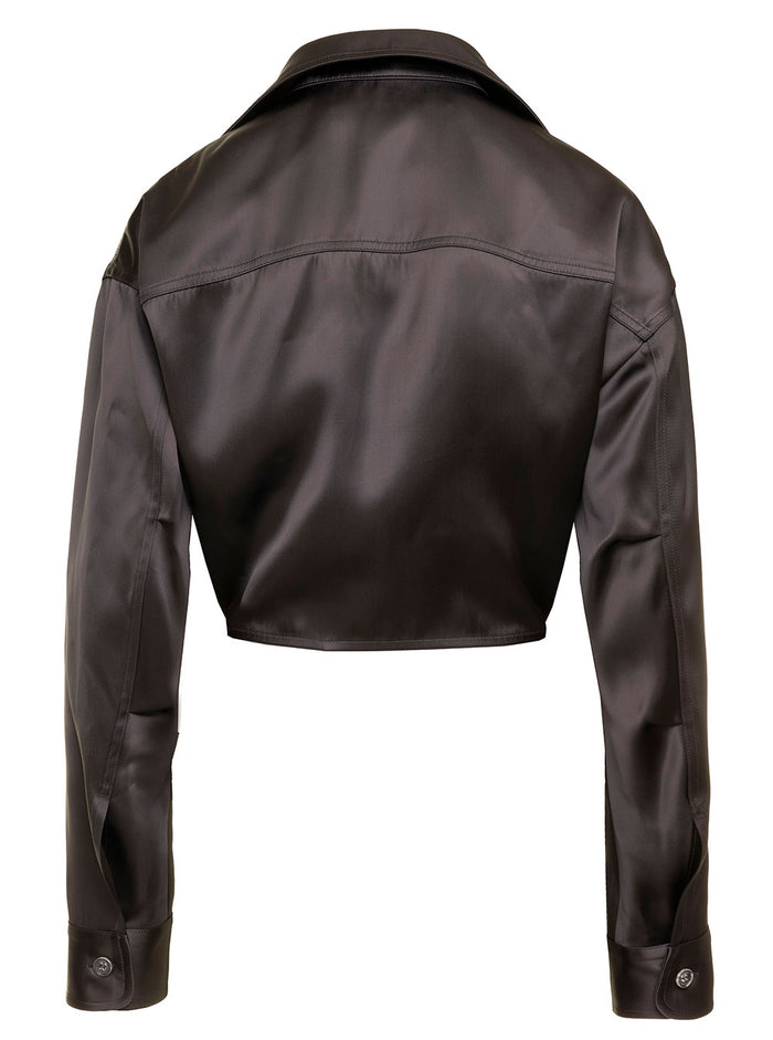 Duchesse Dark Brown Twist Crop Shirt Woman Off-White Viscose And Blouses