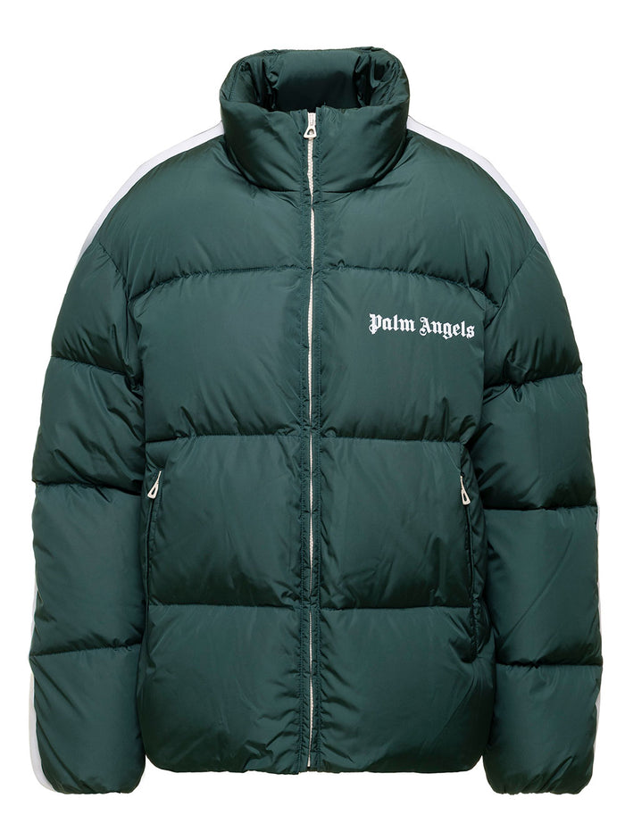 Green Track Down Jacket With Stripes Detailing Nylon Woman Palm Angels Polyamide