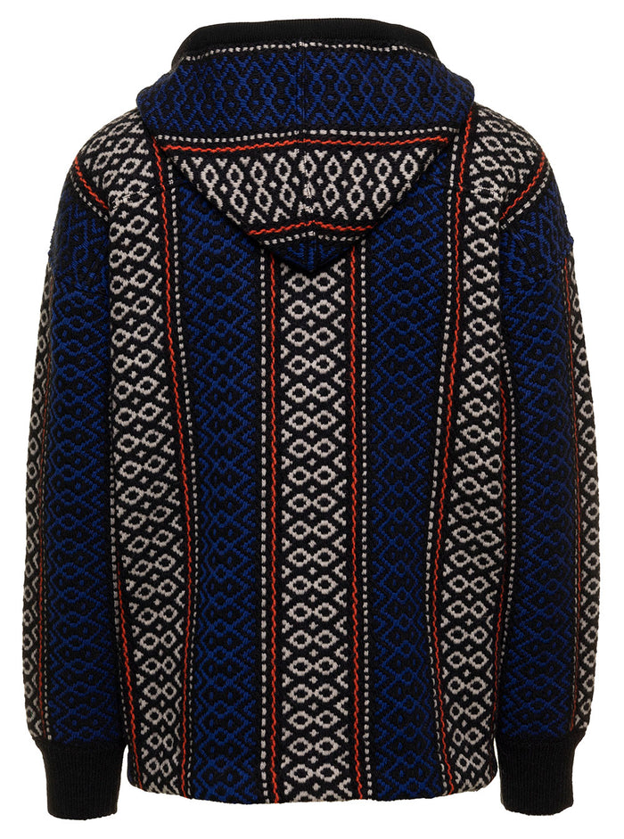 Ow Baja Multicolor Knit With Hood Wool Man Off-White Brown Alpaca Acrylic Jersey