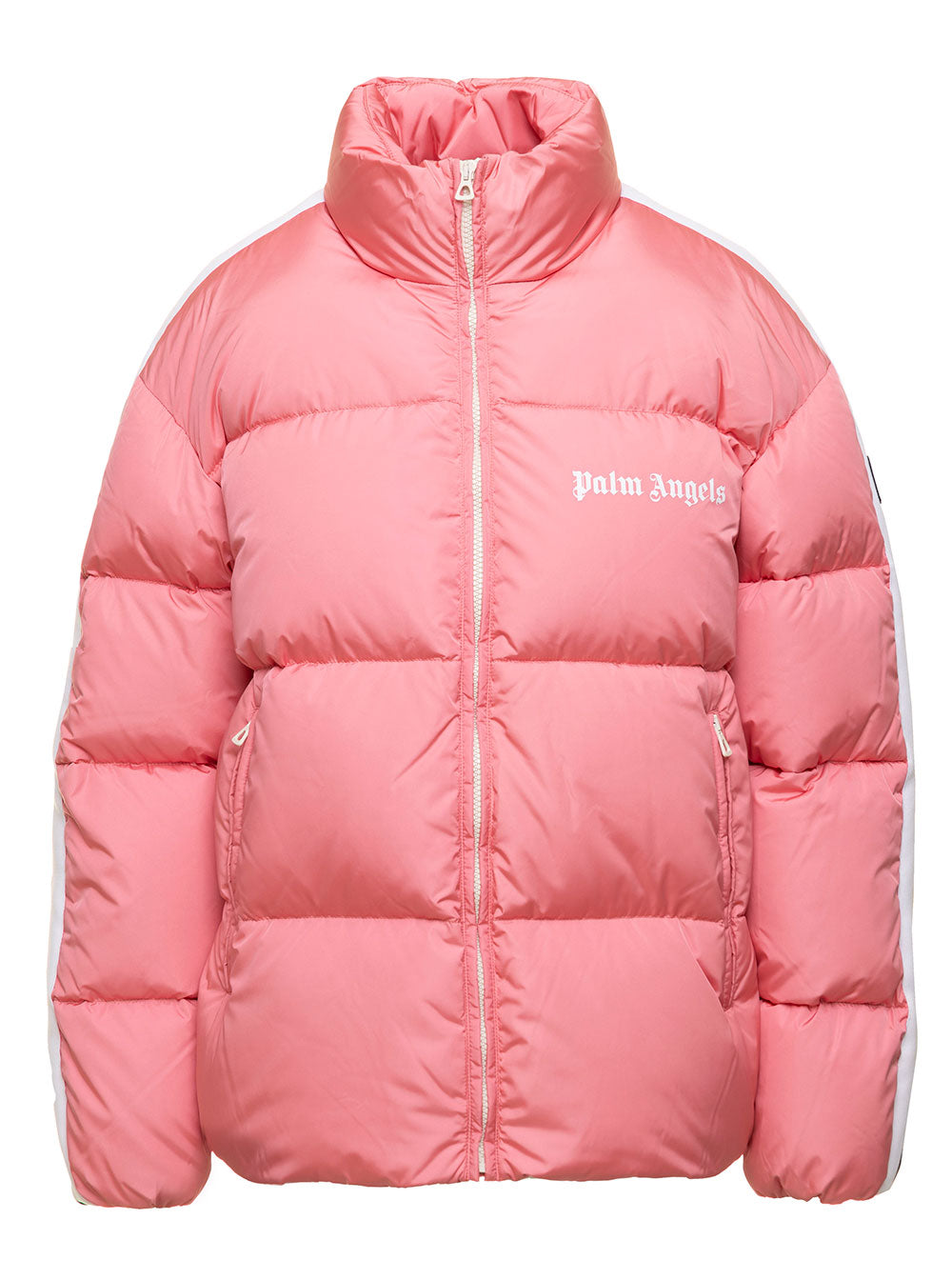 Pinktrack Down Jacket With Stripes Detailing Nylon Woman Palm Angels Pink Polyamide