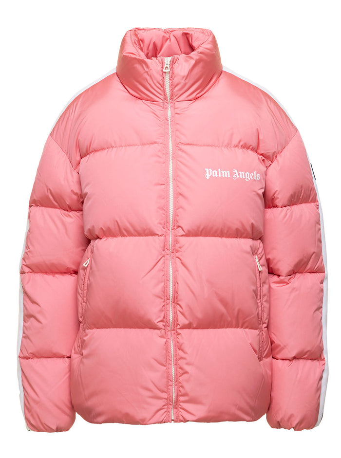 Pinktrack Down Jacket With Stripes Detailing Nylon Woman Palm Angels Pink Polyamide