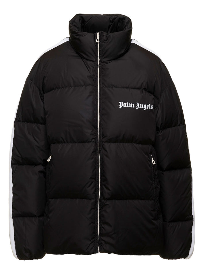 Black Track Down Jacket With Stripes Detailing Nylon Woman Palm Angels Polyamide