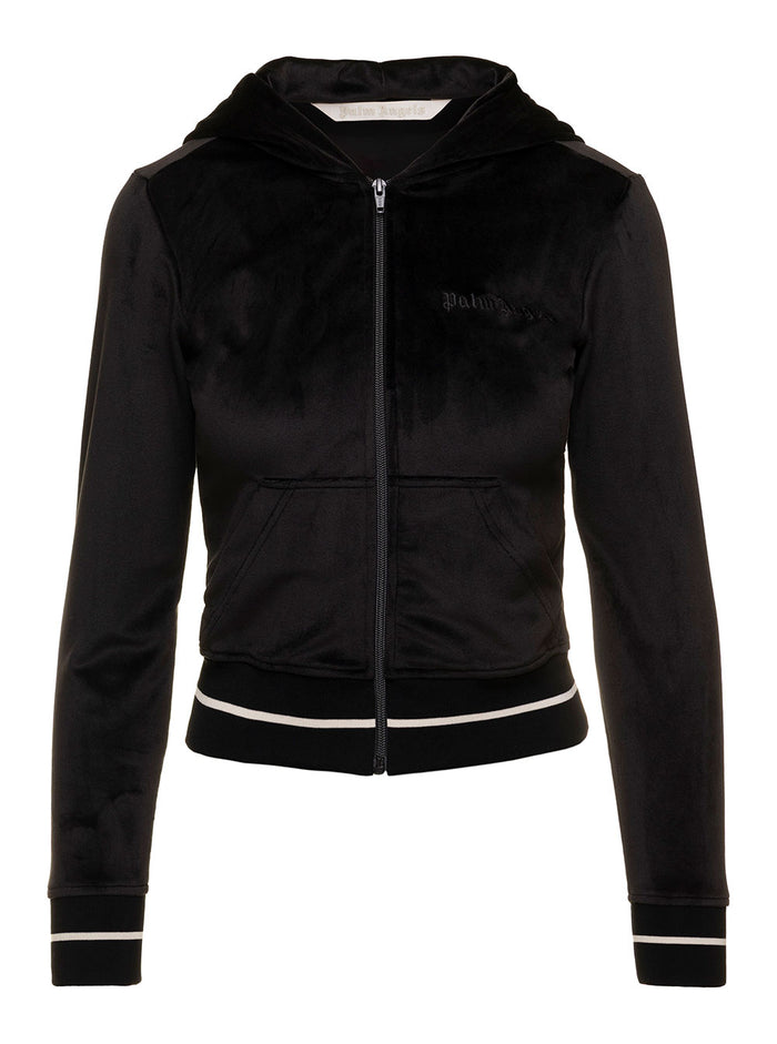 Chenille Mini Fitted Black Sweatshirt With Hood Woman Palm Angels Polyester Elastane Sweatshirts