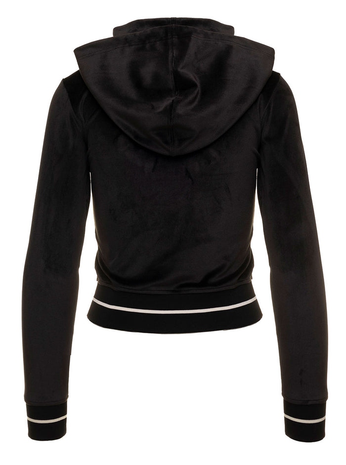 Chenille Mini Fitted Black Sweatshirt With Hood Woman Palm Angels Polyester Elastane Sweatshirts